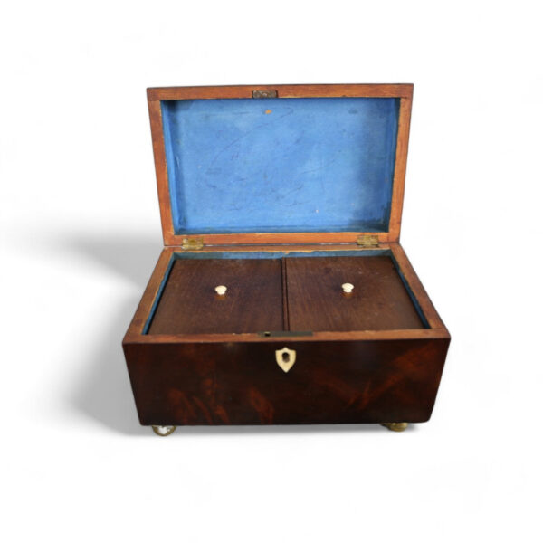Mahogany Tea Caddy on Brass Feet - Image 3
