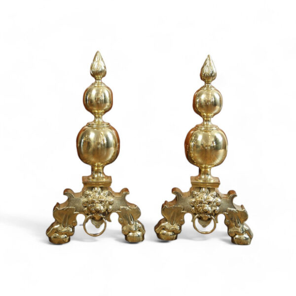 Brass Andirons with Lion Head Detail - Image 4