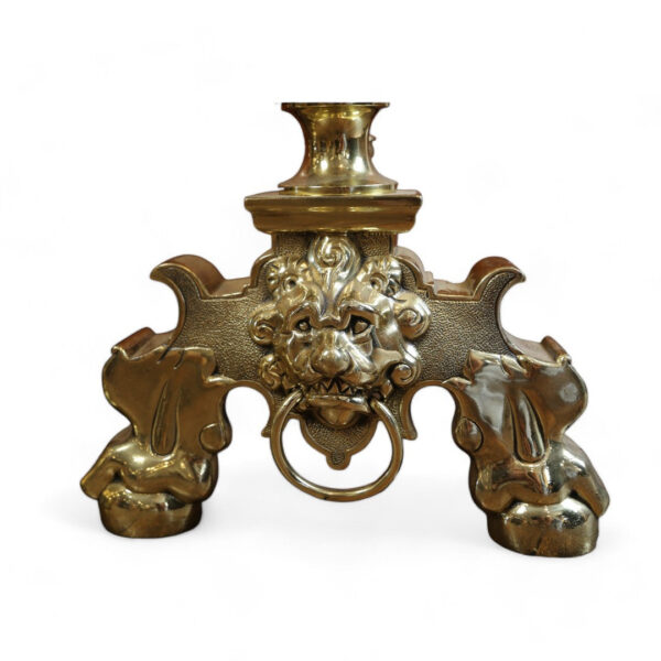 Brass Andirons with Lion Head Detail - Image 3